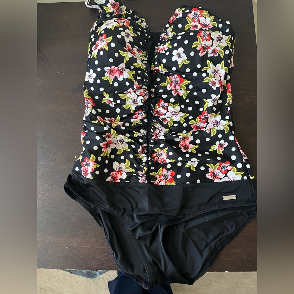 Chic Black and Pink Floral One Piece Swimsuit